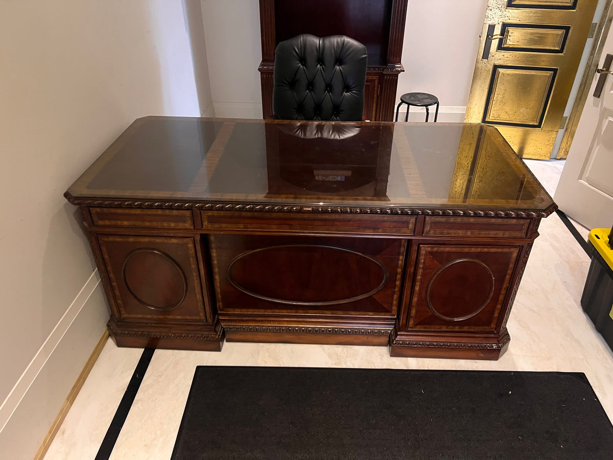 Universal Furniture Executive Desk w/ Custom Glass Top