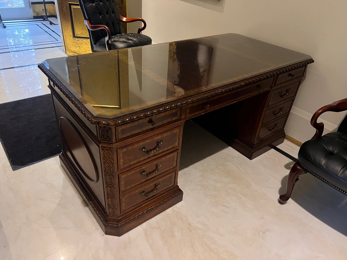 Universal Furniture Executive Desk w/ Custom Glass Top
