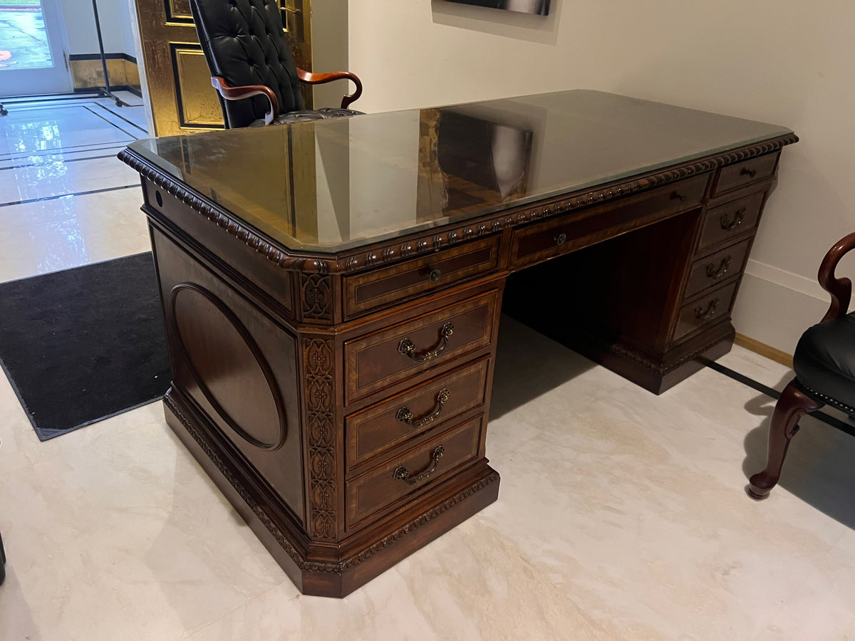 Universal Furniture Executive Desk w/ Custom Glass Top