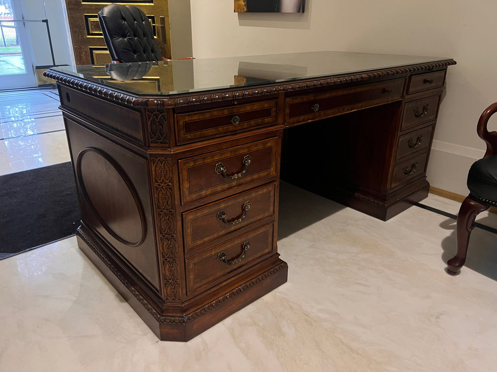Universal Furniture Executive Desk w/ Custom Glass Top