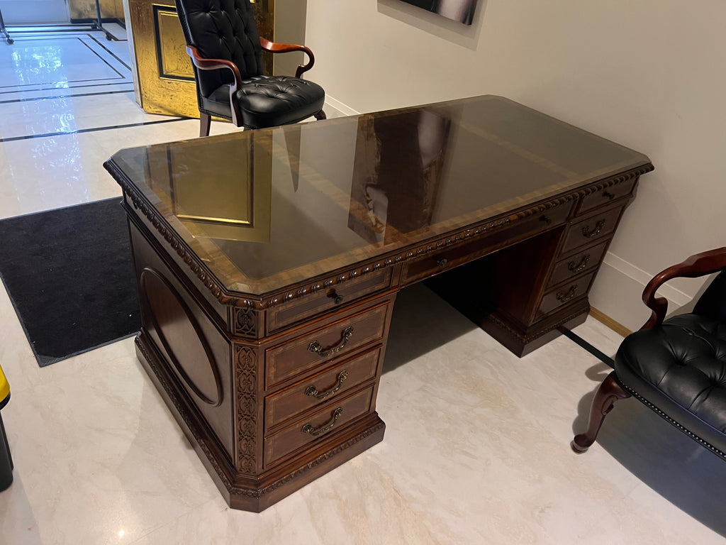Universal Furniture Executive Desk w/ Custom Glass Top