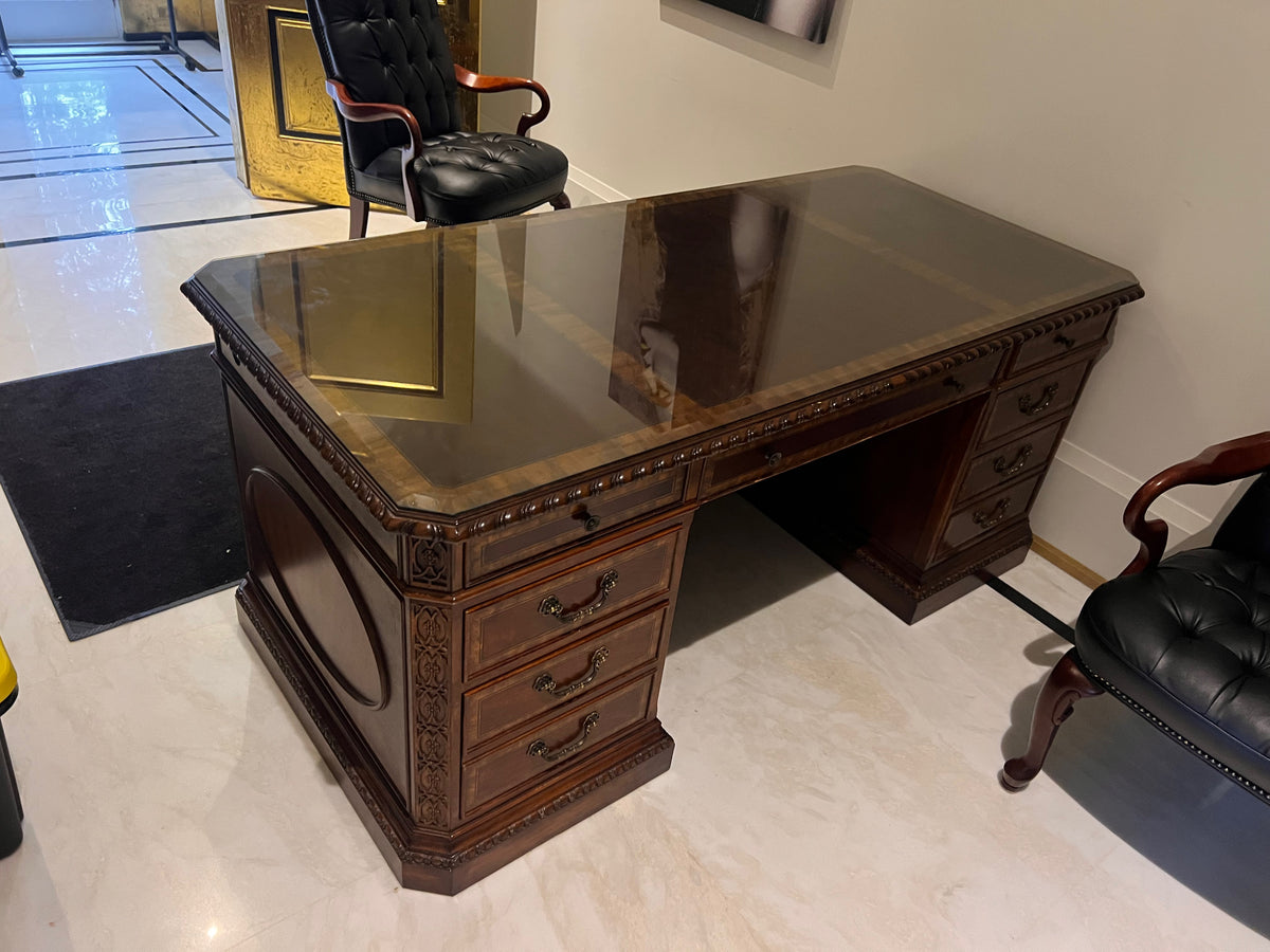 Universal Furniture Executive Desk w/ Custom Glass Top