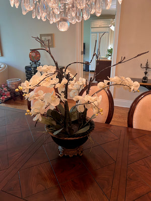 Artificial Orchid with Black & Gold Planter