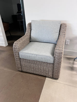 Wicker Club Chair with Grey Cushions