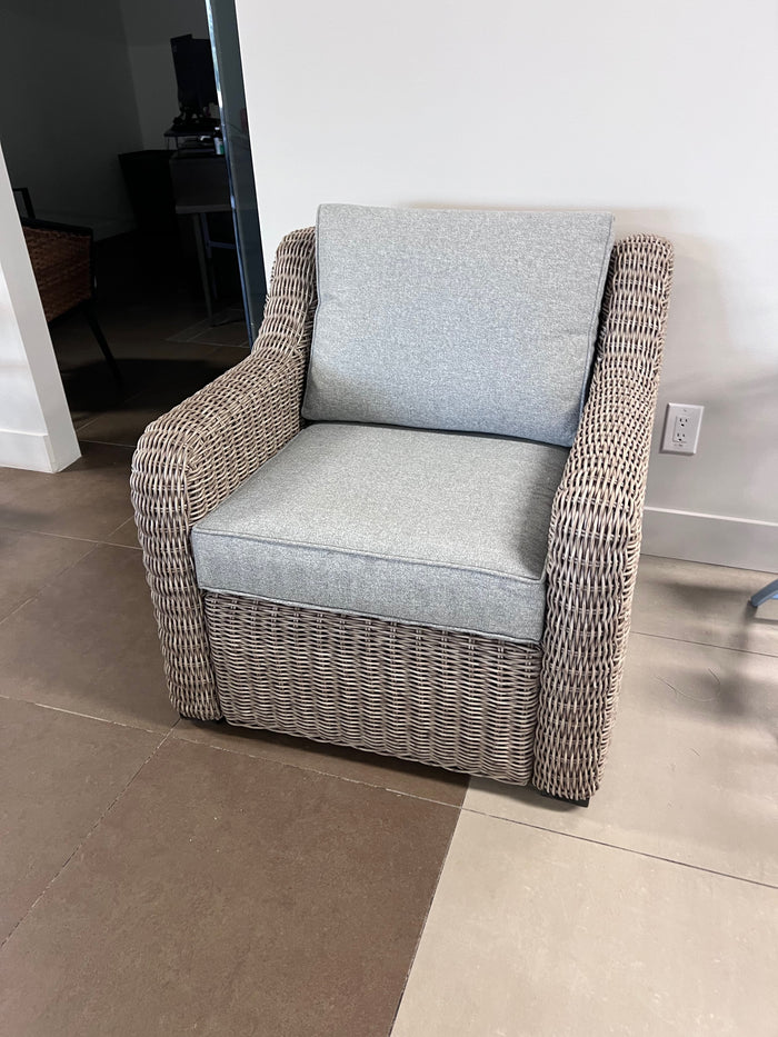 Wicker Club Chair with Grey Cushions