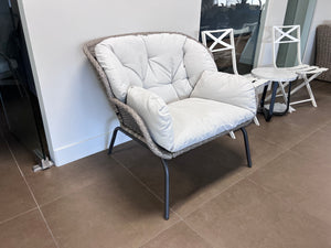 Wicker Lounge Chair with Beige Cushion