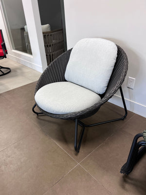 Black Wicker Lounge Chair with Grey Cushions
