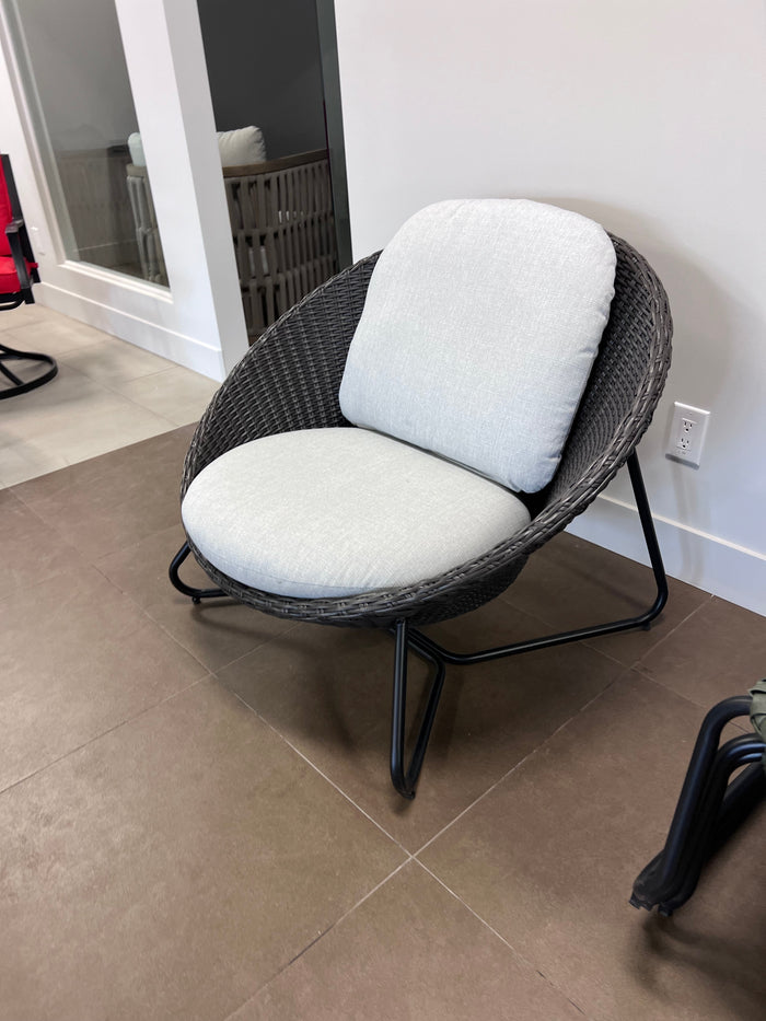 Black Wicker Lounge Chair with Grey Cushions