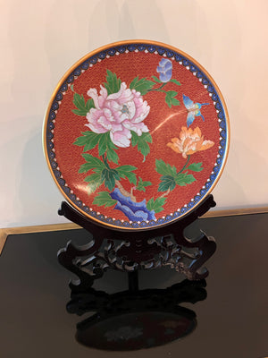 Vintage Chinese Cloisonne Plate on Stand