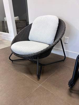 Black Wicker Lounge Chair with Grey Cushions