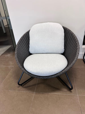Black Wicker Lounge Chair with Grey Cushions