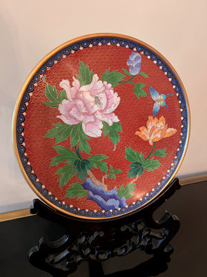 Vintage Chinese Cloisonne Plate on Stand