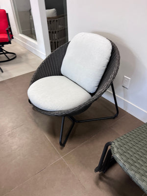 Black Wicker Lounge Chair with Grey Cushions