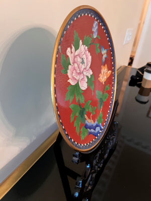 Vintage Chinese Cloisonne Plate on Stand