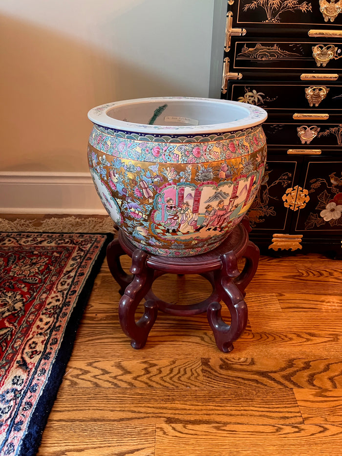 Vintage Chinese Koi Fish Planter on Stand