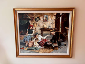 Reproduction Painting by K. Urbanellis after Eugenio Zampighi 'A Happy Family'