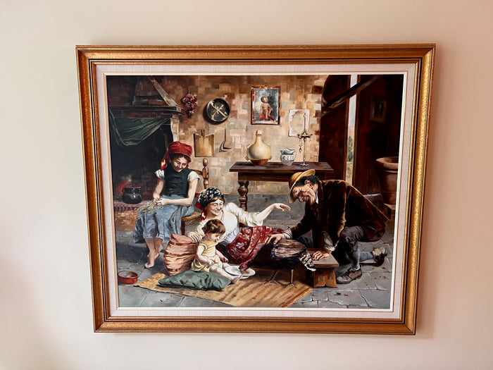 Reproduction Painting by K. Urbanellis after Eugenio Zampighi 'A Happy Family'