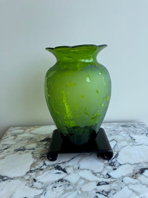 Cynthia Myers Signed Green Art Glass Vase- 11.5"