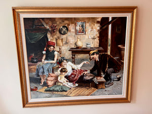 Reproduction Painting by K. Urbanellis after Eugenio Zampighi 'A Happy Family'