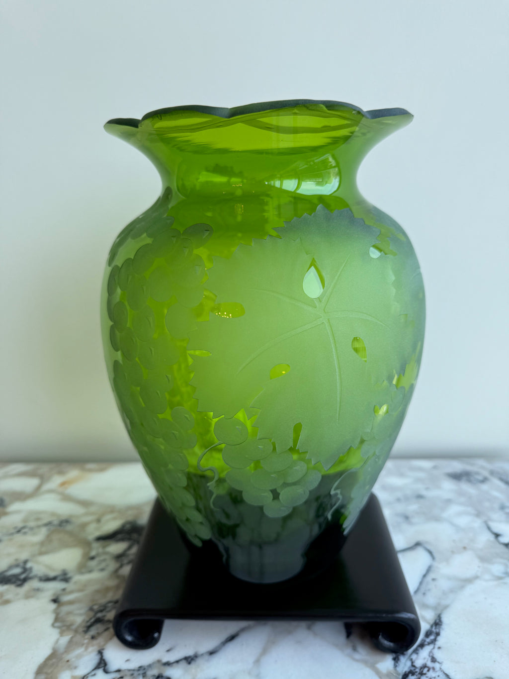 Cynthia Myers Signed Green Art Glass Vase- 11.5"