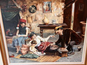 Reproduction Painting by K. Urbanellis after Eugenio Zampighi 'A Happy Family'