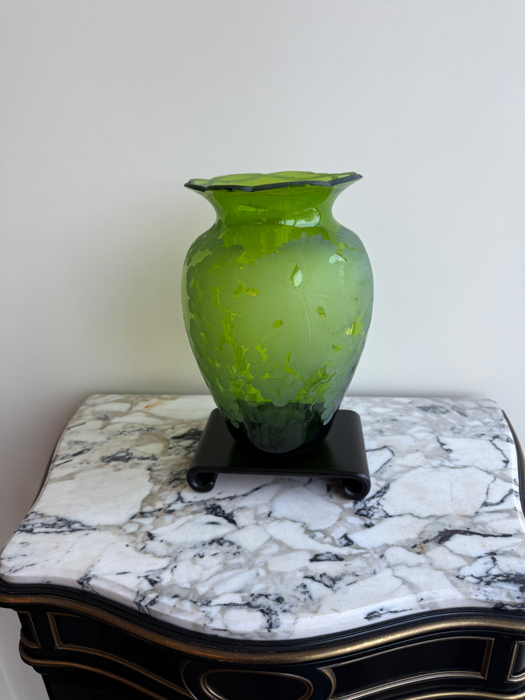 Cynthia Myers Signed Green Art Glass Vase- 11.5"
