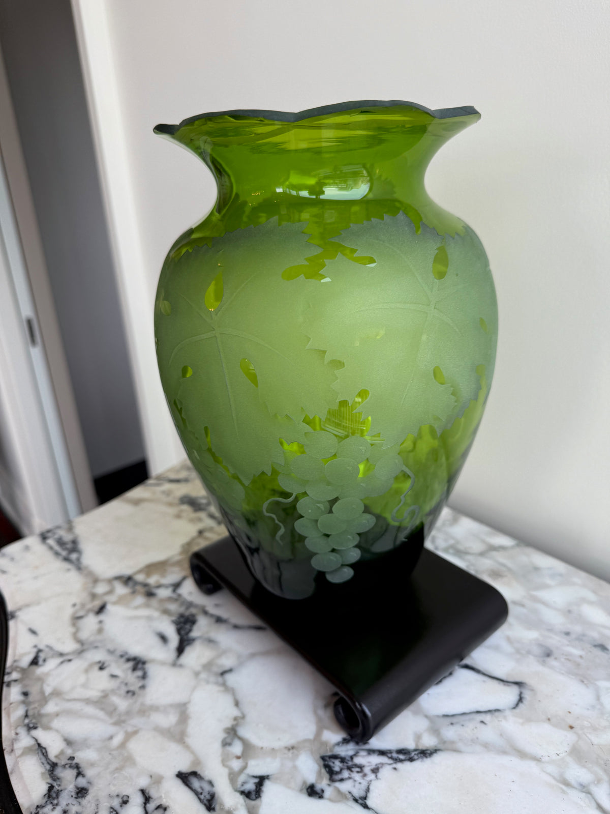 Cynthia Myers Signed Green Art Glass Vase- 11.5"