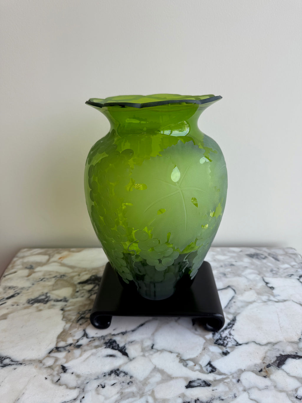 Cynthia Myers Signed Green Art Glass Vase- 11.5"