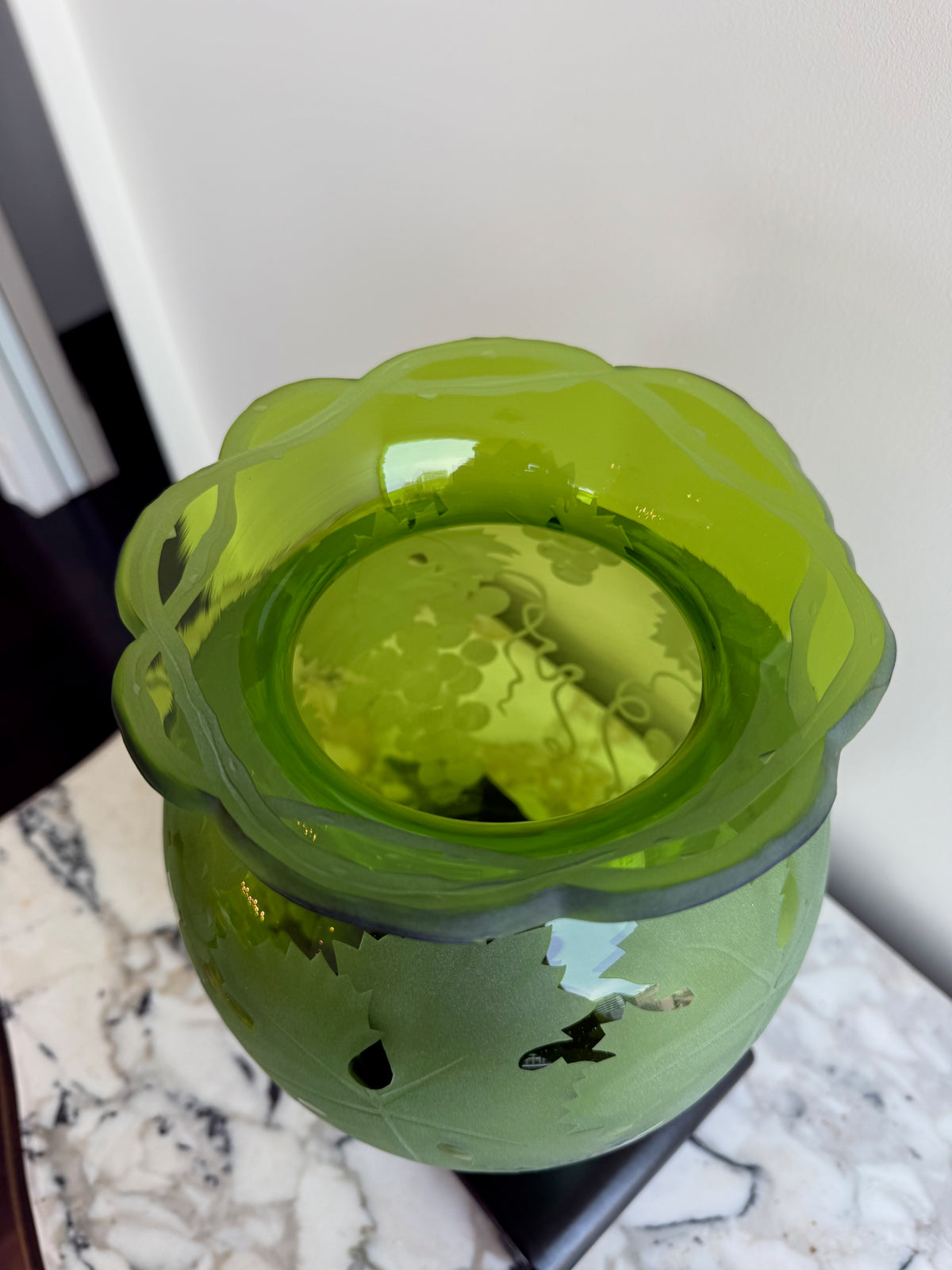 Cynthia Myers Signed Green Art Glass Vase- 11.5"