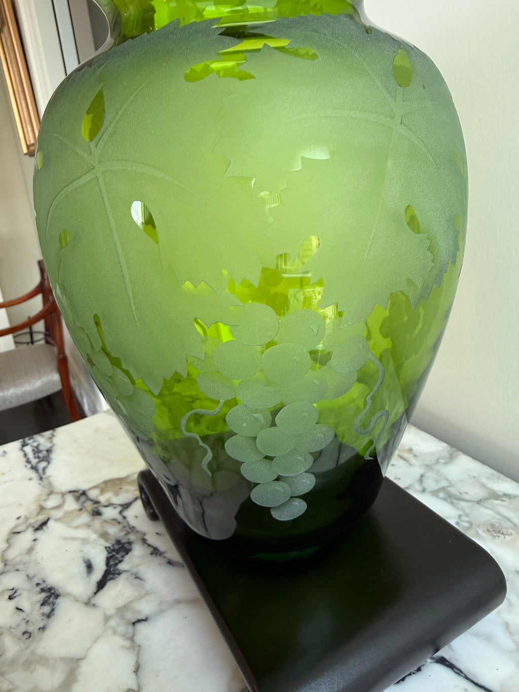 Cynthia Myers Signed Green Art Glass Vase- 11.5"