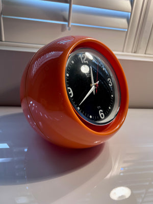VINTAGE SPACE AGE ANNI 70 CLOCK IN ORANGE, "OROLOGIO EXPLORER TRANSISTOR"