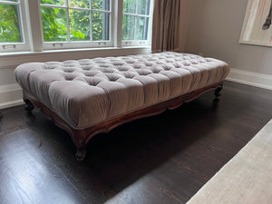 Large Antique Ottoman, Re-Upholstered Tufted Fabric