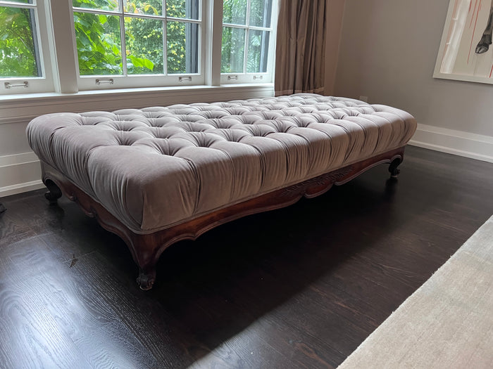 Large Antique Ottoman, Re-Upholstered Tufted Fabric