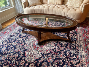Schnadig Oval Coffee Table with Etched Glass Insert