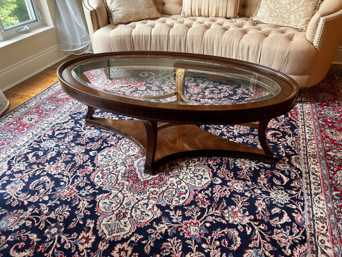 Schnadig Oval Coffee Table with Etched Glass Insert