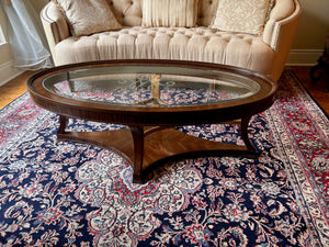Schnadig Oval Coffee Table with Etched Glass Insert