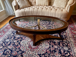 Schnadig Oval Coffee Table with Etched Glass Insert