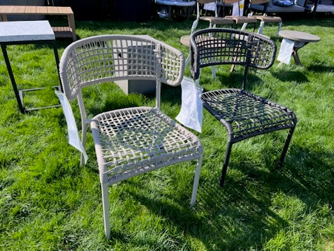 Pair of Black and White Wicker Accent Chairs