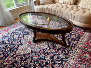 Schnadig Oval Coffee Table with Etched Glass Insert