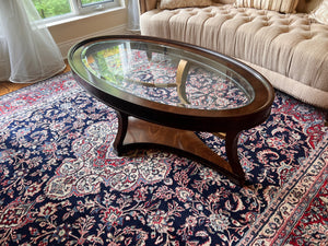 Schnadig Oval Coffee Table with Etched Glass Insert