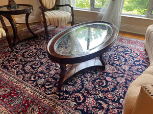 Schnadig Oval Coffee Table with Etched Glass Insert