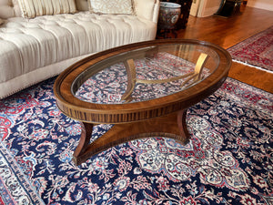 Schnadig Oval Coffee Table with Etched Glass Insert