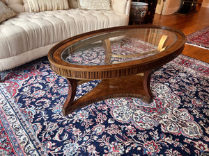 Schnadig Oval Coffee Table with Etched Glass Insert