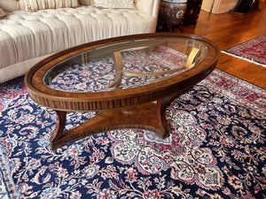 Schnadig Oval Coffee Table with Etched Glass Insert