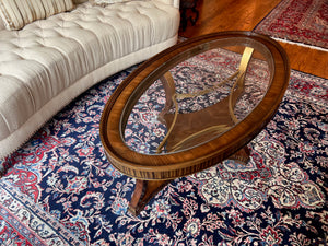 Schnadig Oval Coffee Table with Etched Glass Insert