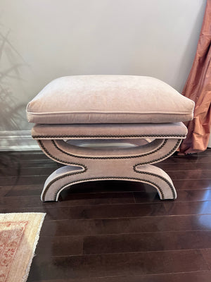 Beige Ottoman with Nailhead Trim