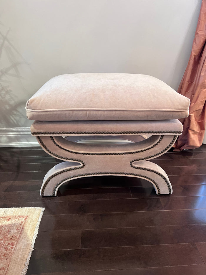 Beige Ottoman with Nailhead Trim