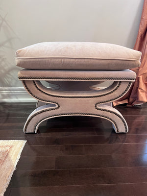 Beige Ottoman with Nailhead Trim