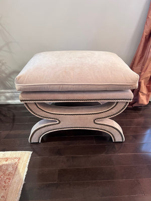 Beige Ottoman with Nailhead Trim