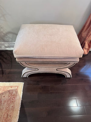Beige Ottoman with Nailhead Trim